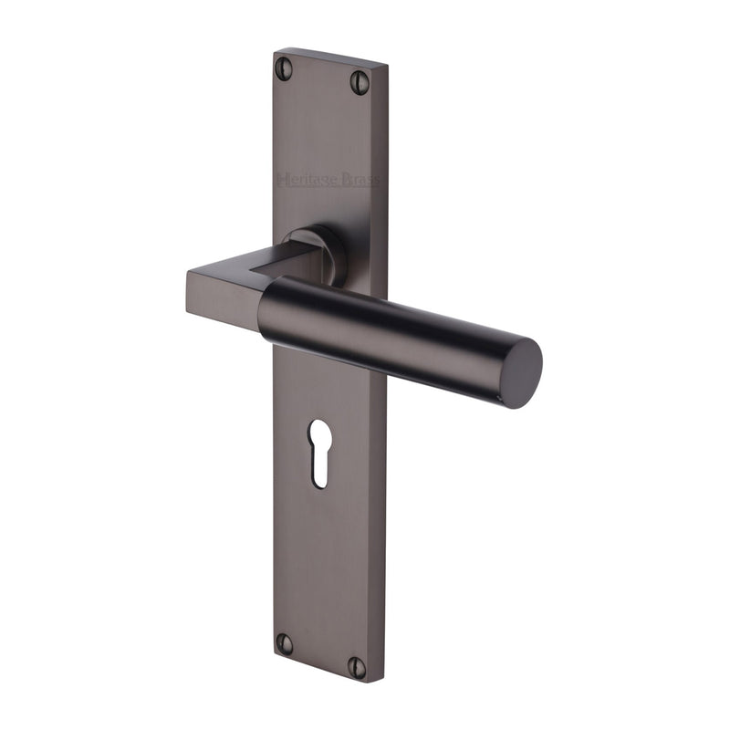 Bauhaus Lever Door Handles On A 200mm Backplate - Standard Key Hole Lock Plate - Matt Bronze