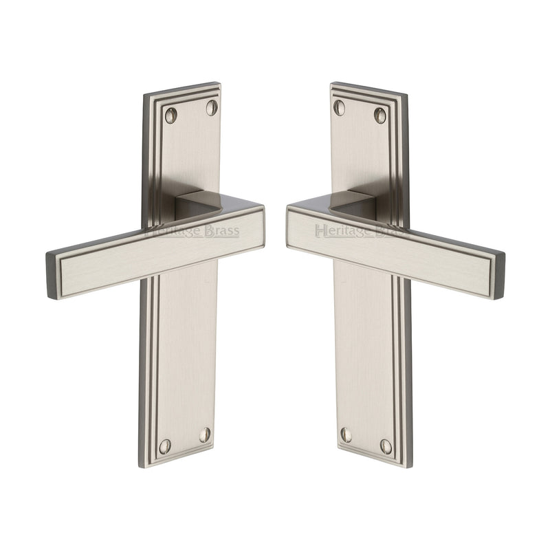 Atlantis Lever Door Handles On A Plain Latch Backplate - Satin Nickel