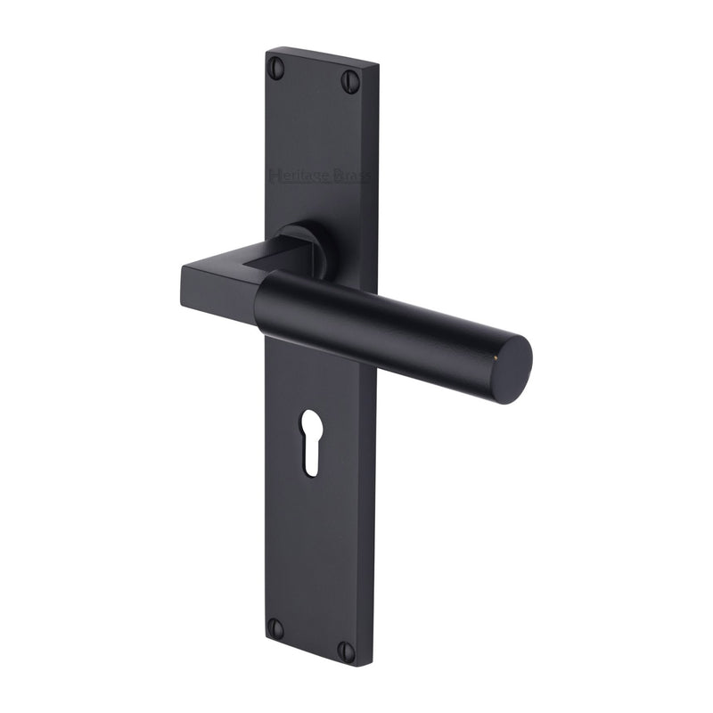 Bauhaus Lever Door Handles On A 200mm Backplate - Standard Key Hole Lock Plate - Matt Black