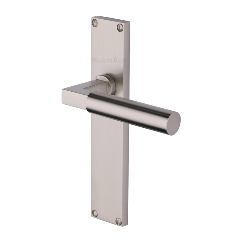 Bauhaus Lever Door Handles On A 200mm Backplate - Plain Latch Plate - Satin Nickel