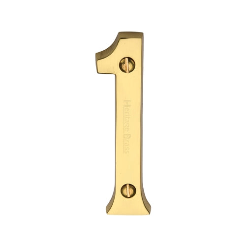 Polished Brass Unlacquered 76mm High Screw Fix House Number 1