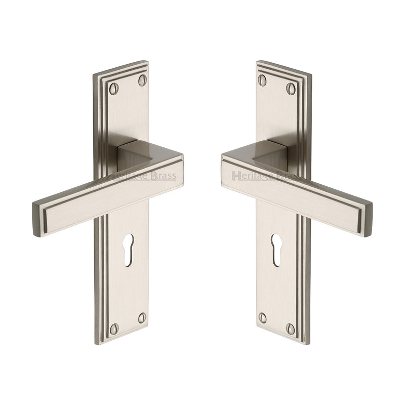 Atlantis Lever Door Handles On A Standard Keyway Backplate - Satin Nickel