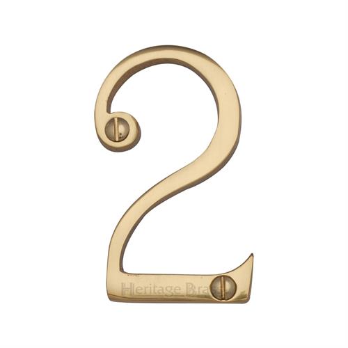 Polished Brass Unlacquered 76mm High Screw Fix House Number 2