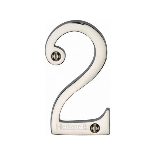 Polished Nickel 76mm High Screw Fix House Number 2