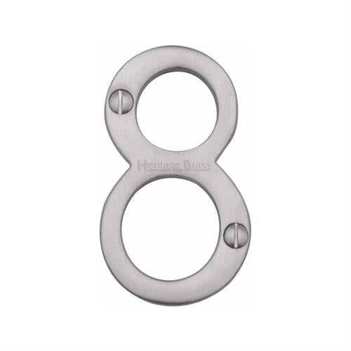 Satin Chrome 76mm High Screw Fix House Number 8