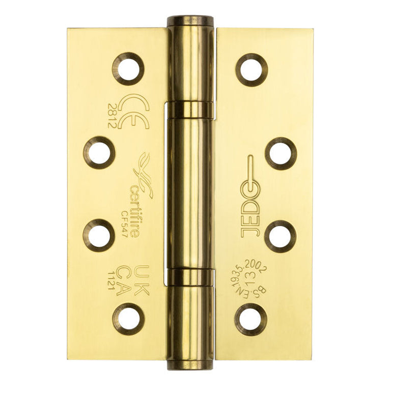 Polymer Bearing Grade 13 Hinges - CE Marked - Fired Rated - Certifire Approved - 120kg Weight Limit - 102mm x 76mm - PVD Polished Brass