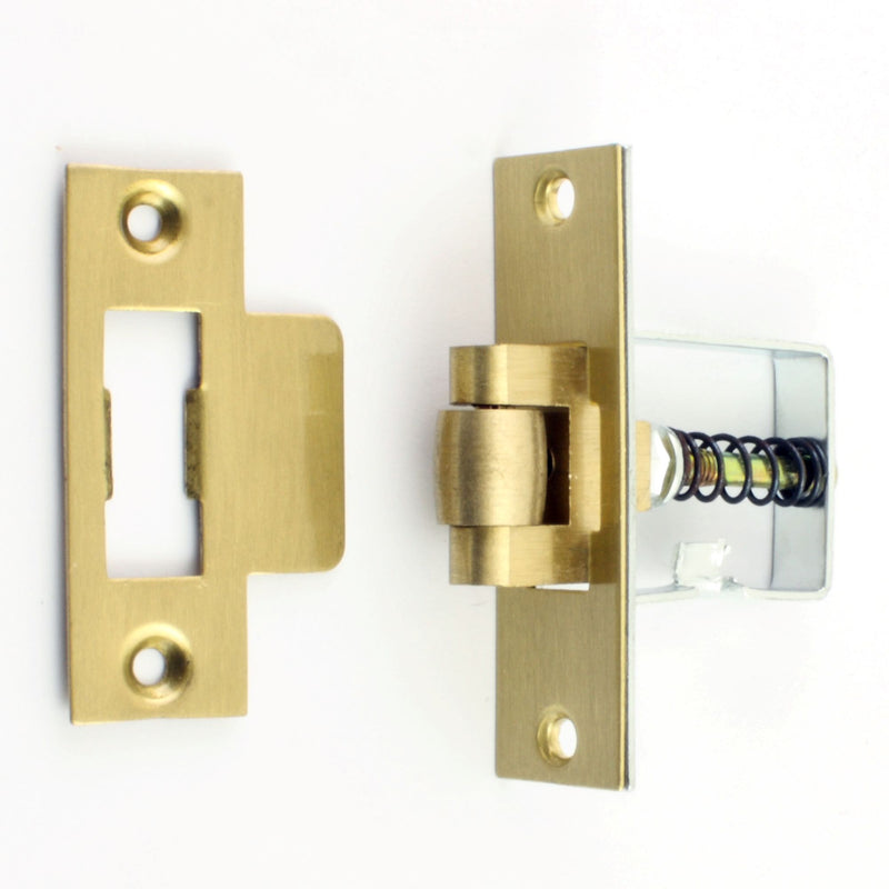 Heavy Duty Adjustable Roller Ball Catch - Brass Forend With Brass Wheel