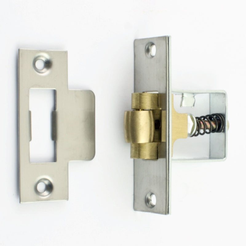 Heavy Duty Adjustable Roller Ball Catch - Satin Stainless Steel With Brass Wheel