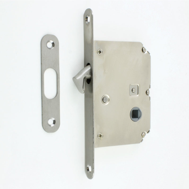 Square Shape Bathroom Hook Lock For Sliding Pocket Doors - With Turn And Release - Satin Stainless Steel