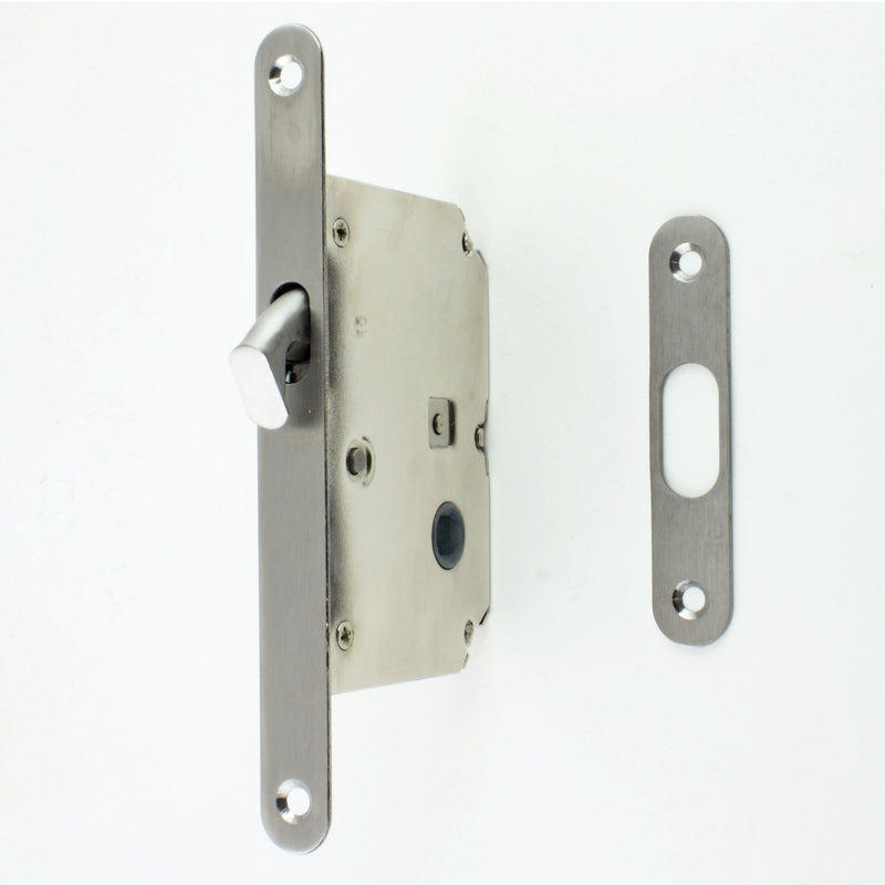 Square Shape Bathroom Hook Lock For Sliding Pocket Doors - With Turn And Release - Satin Stainless Steel