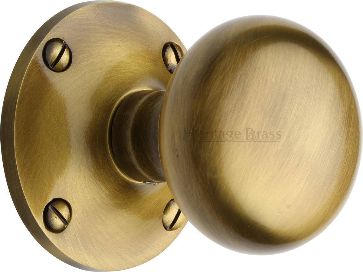 Kensington Round Mortice Knobs - Antique Brass