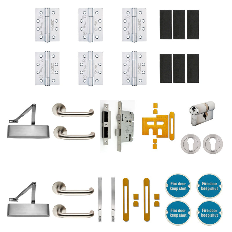 Double Locking Door (Office / Room) - Ironmongery Kit - Suitable For FD30 & FD60 Fire Doors - Satin Stainless Steel Ironmongery