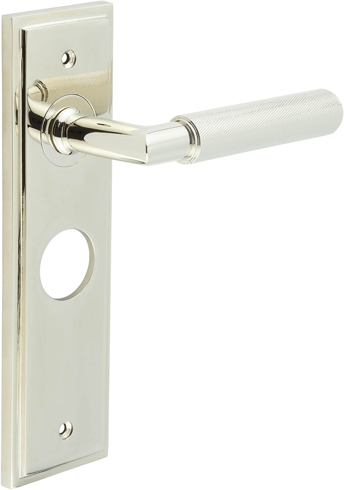 Knurled Pattern Lever Handle On A Large Rectangular Backplate - Polished Nickel