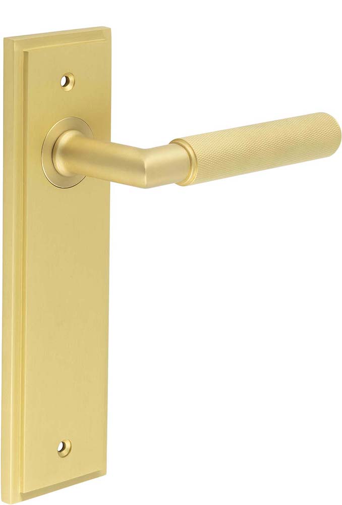Knurled Pattern Lever Handle On A Large Rectangular Backplate - Satin Brass