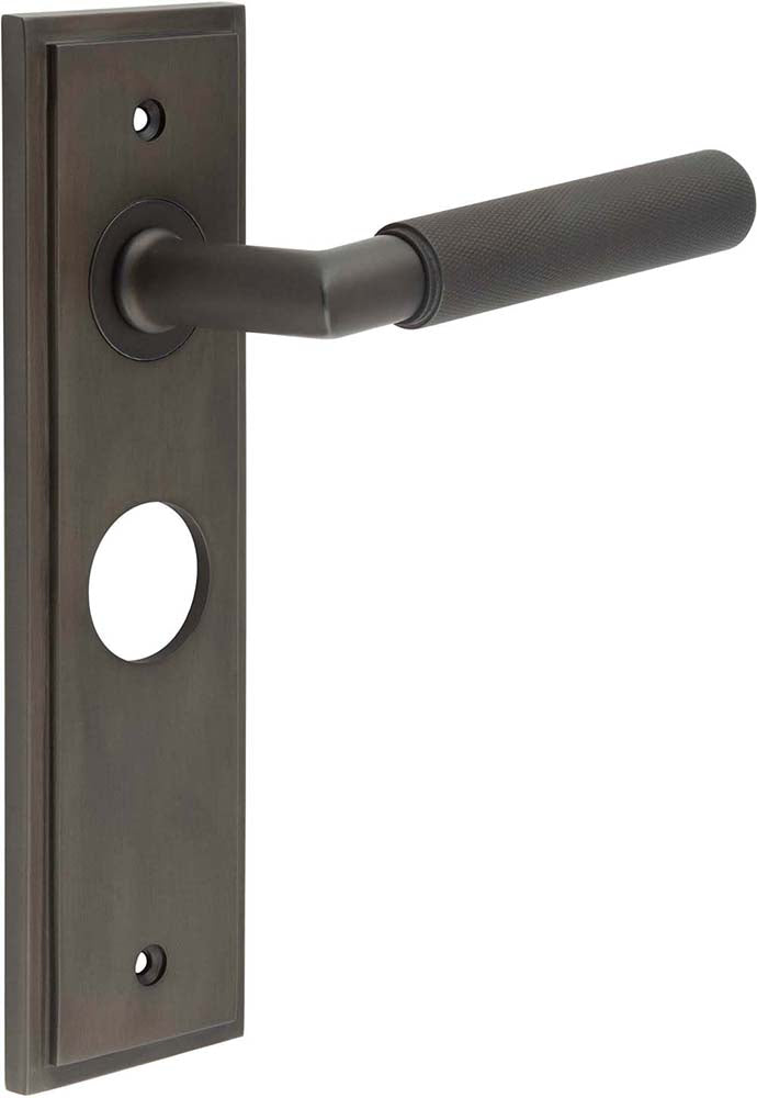 Knurled Pattern Lever Handle On A Large Rectangular Backplate - Dark Bronze