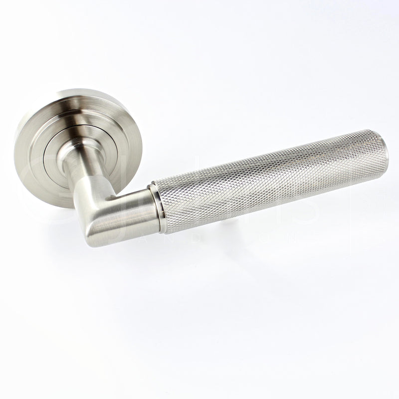 knurled-pattern-lever-handles-with-stepped-round-rose-satin-nickel