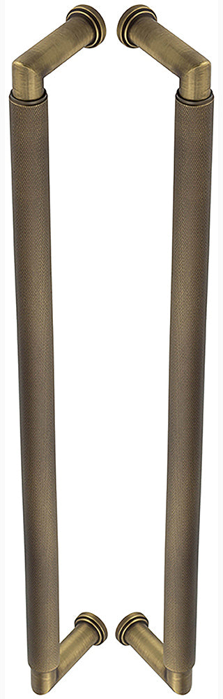 Rounded Back To Back Pull Handle With Rounded Knurled Grip - 448mm Length (425mm Centres) - Antique Brass - Suitable For Use With FD30 / FD60 Fire Doors