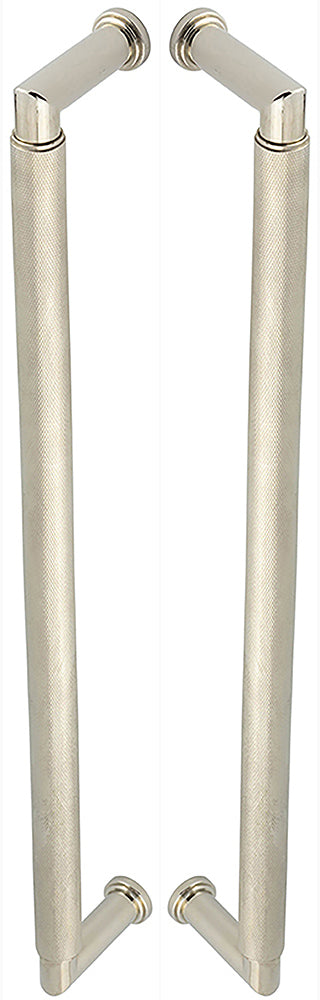 Rounded Back To Back Pull Handle With Rounded Knurled Grip - 448mm Length (425mm Centres) - Polished Nickel - Suitable For Use With FD30 / FD60 Fire Doors