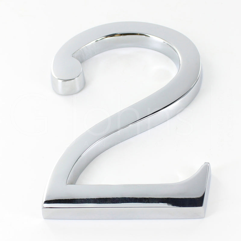Large Bold Style Pin Fix Front Door Numbers - 102mm Height High - Polished Chrome