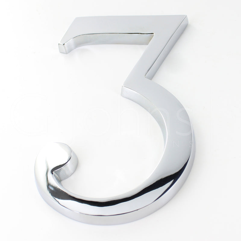 Large Bold Style Pin Fix Front Door Numbers - 152mm Height High - Polished Chrome