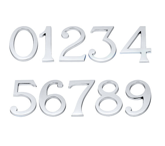 Large Bold Style - Pin Fix Front Door Numbers - 152mm High - Polished Chrome