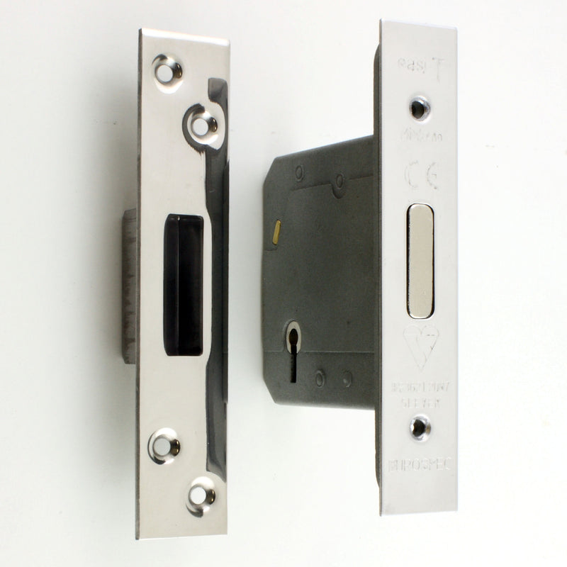BS Rated - 5 Lever British Standard Kite Marked Mortice Dead Lock - Polished Stainless Steel - (Shiny Finish)