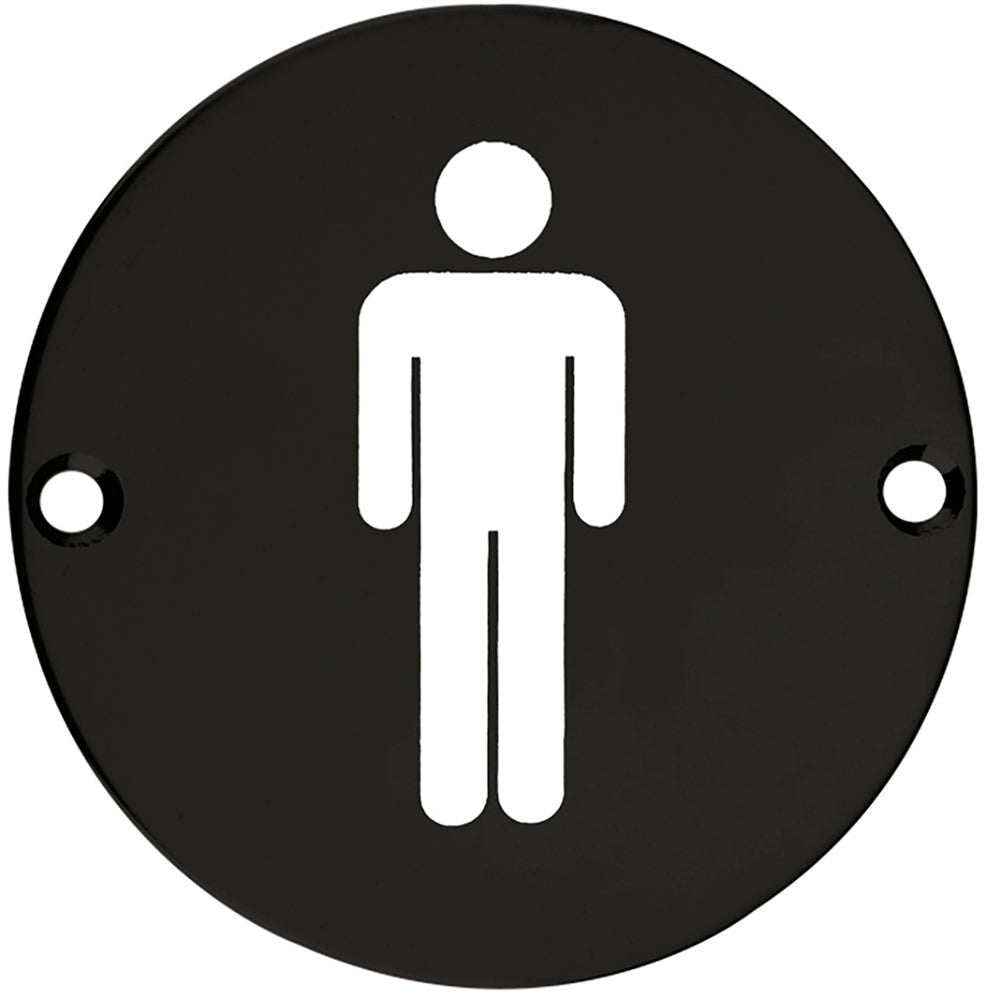 Male Symbol - Circular Screw Fix Sign - Matt Black