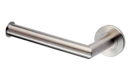 Mitred Round Bar Toilet Roll Holder - Concealed Fix Roses - Satin Stainless Steel