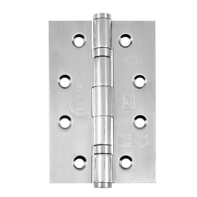 Narrow Leaf Washered Hinges - Grade 7 - Fire Rated - CE / UKCA Marked - Certifire Approved - 40kg Weight Limit - 102mm x 67mm - Polished Stainless Steel