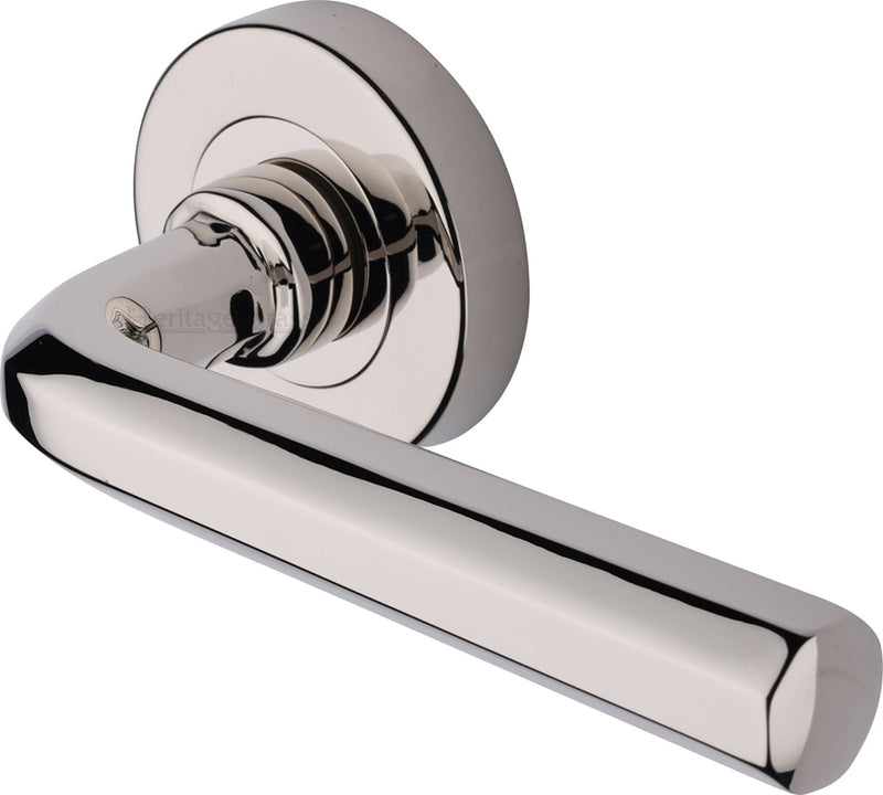 Octave Lever Handle On Round Rose - Polished Nickel