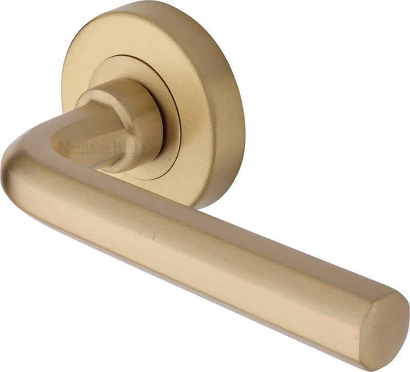 Octave Lever Handle On Round Rose - Satin Brass