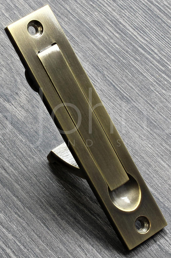 Pocket Door Edge Pull - Spring Loaded - Antique Brass