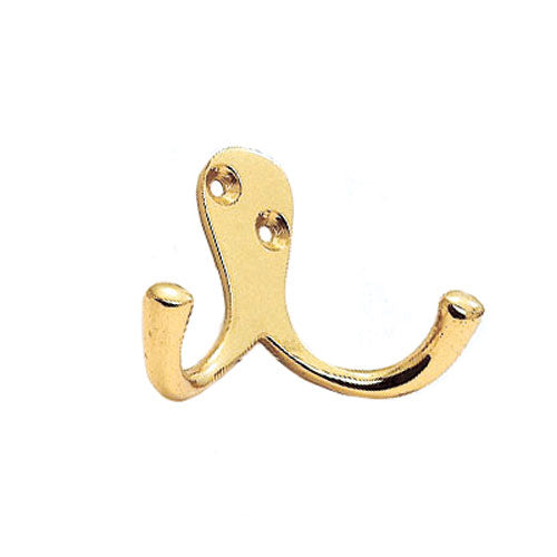 Double Robe Hook - Polished Brass