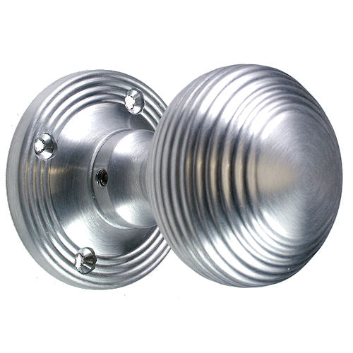 Reeded Pattern "Queen Anne Style" Mortice Door Knobs - Satin Chrome