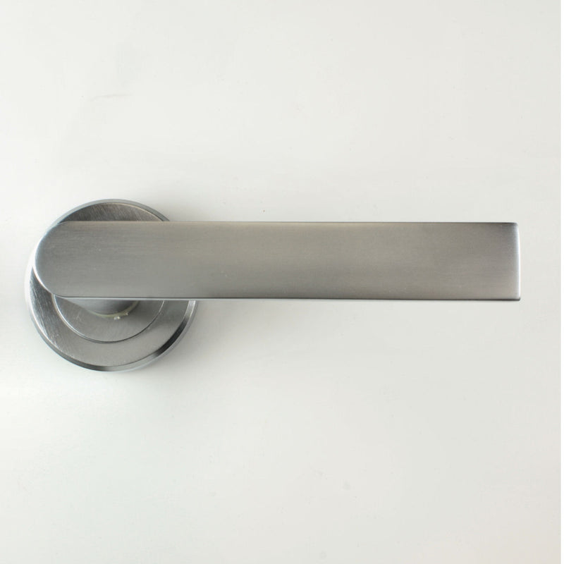 Edge Lever - Round Rose Door Handles - Serozzetta M Collection - Satin Chrome - G Johns & Sons Ltd - Architectural Ironmongery
