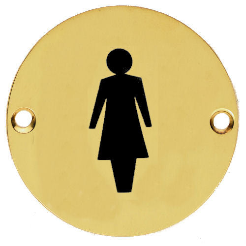 Female Symbol - Circular Screw Fix Sign - Polished Brass