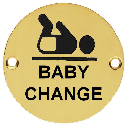 Baby Change - Circular Screw Fix Sign - Polished Brass