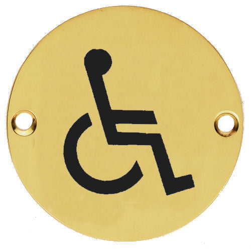 Disabled Symbol - Circular Screw Fix Sign - Polished Brass