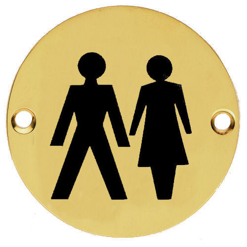 Unisex Symbol - Circular Screw Fix Sign - Polished Brass