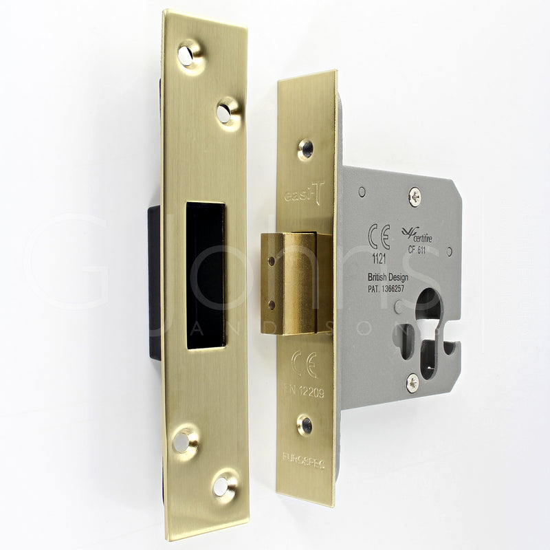 Architectural Quality Euro Profile Dead Lock Case - CE Marked - Fire Rated - Certifire Aprroved - Satin Brass