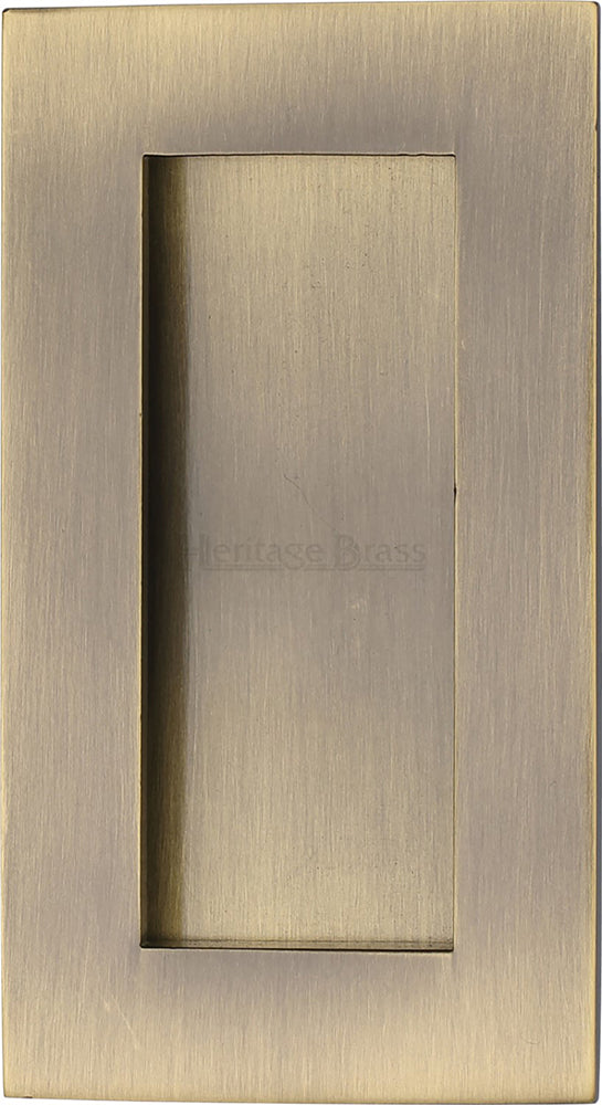Rectangular Flush Pull Handle For Sliding Pocket Doors - Three Sizes Available - Antique Brass