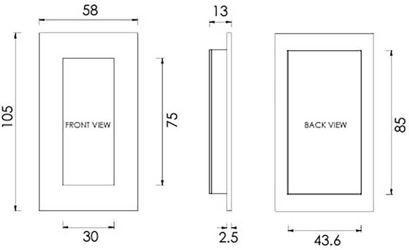 Rectangular Flush Pull Handle For Sliding Pocket Doors - Three Sizes Available - Diagram