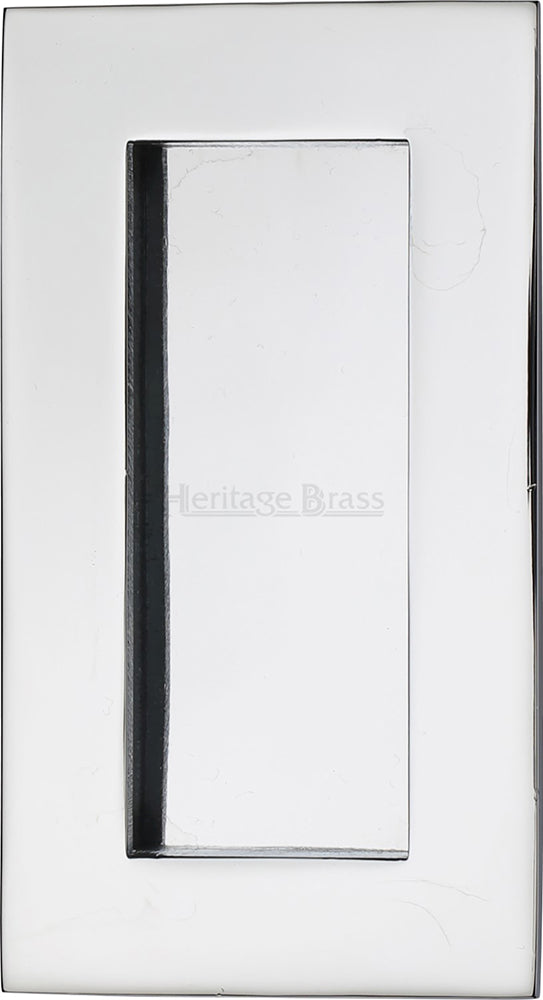 Rectangular Flush Pull Handle For Sliding Pocket Doors - Three Sizes Available - Polished Chrome