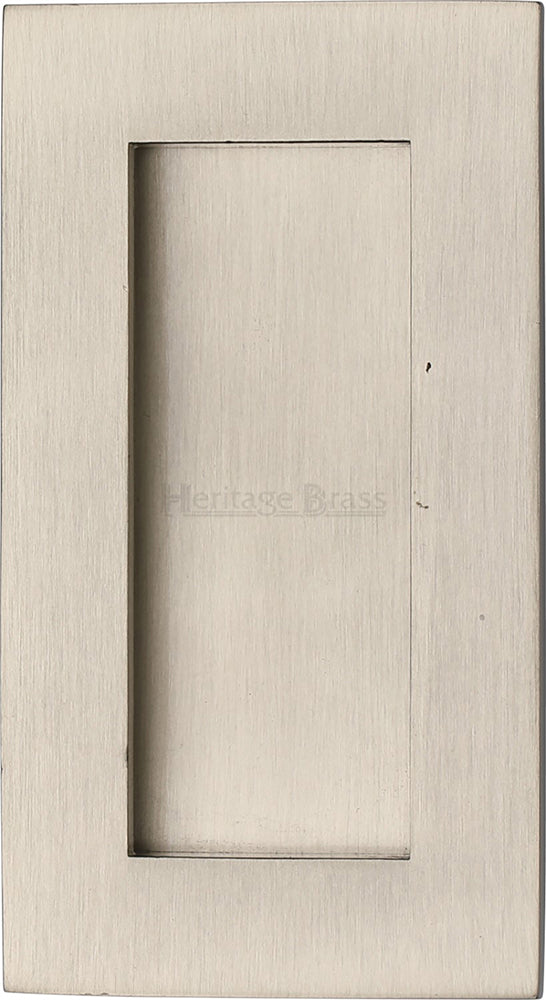 Rectangular Flush Pull Handle For Sliding Pocket Doors - Three Sizes Available - Satin Nickel