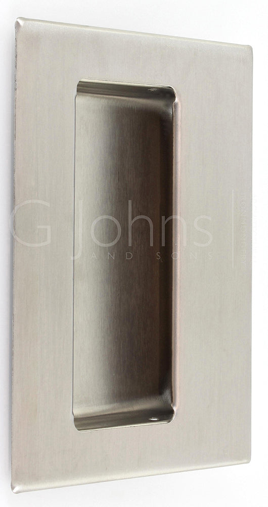 Rectangular Flush Pull Handle With Finger Grip Section - For Sliding Or Hinged Doors - 125mm x 83mm - Satin Stainless Steel