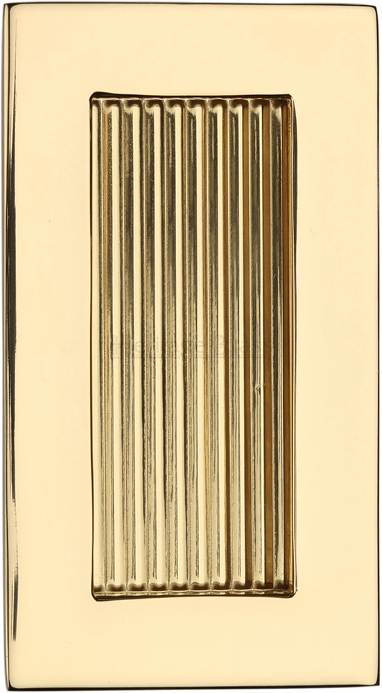 Rectangular Reeded Flush Pull Handle For Sliding Pocket Doors - Three Sizes Available - Polished Brass