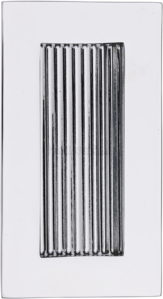 Rectangular Reeded Flush Pull Handle For Sliding Pocket Doors - Three Sizes Available - Polished Chrome