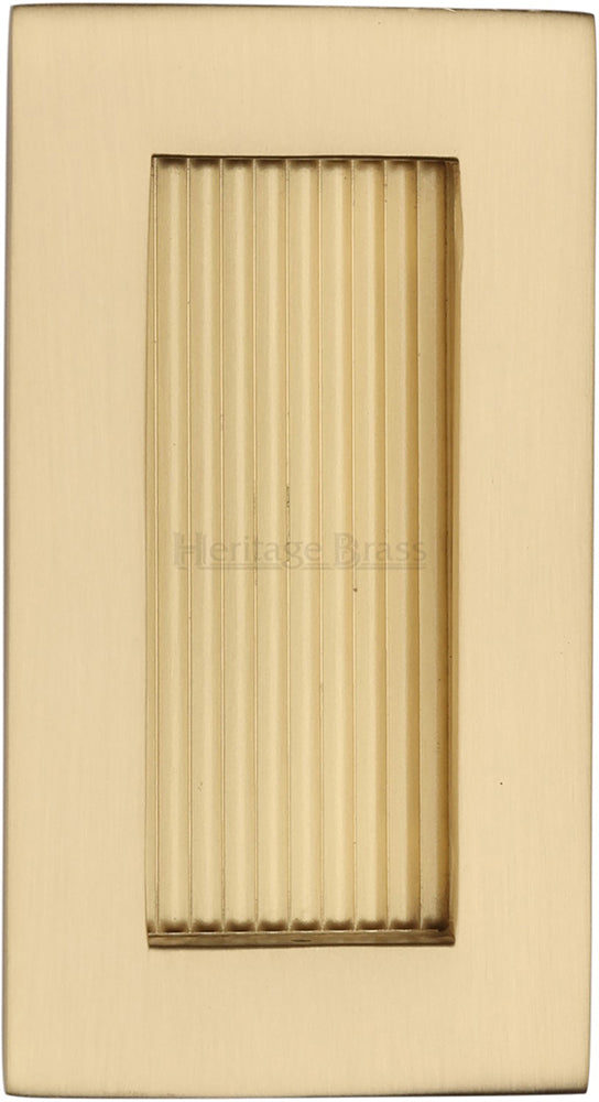 Rectangular Reeded Flush Pull Handle For Sliding Pocket Doors - Three Sizes Available - Satin Brass