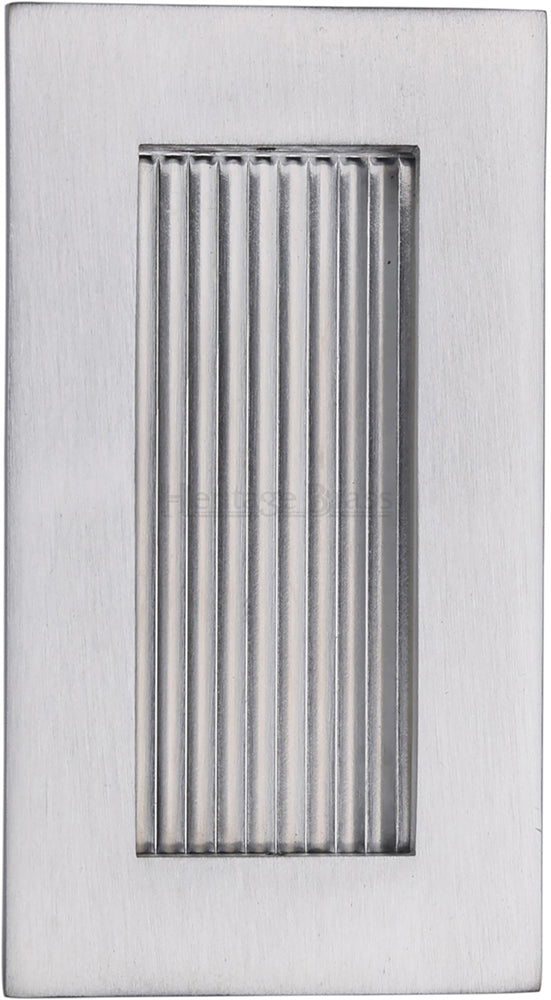 Rectangular Reeded Flush Pull Handle For Sliding Pocket Doors - Three Sizes Available - Satin Chrome