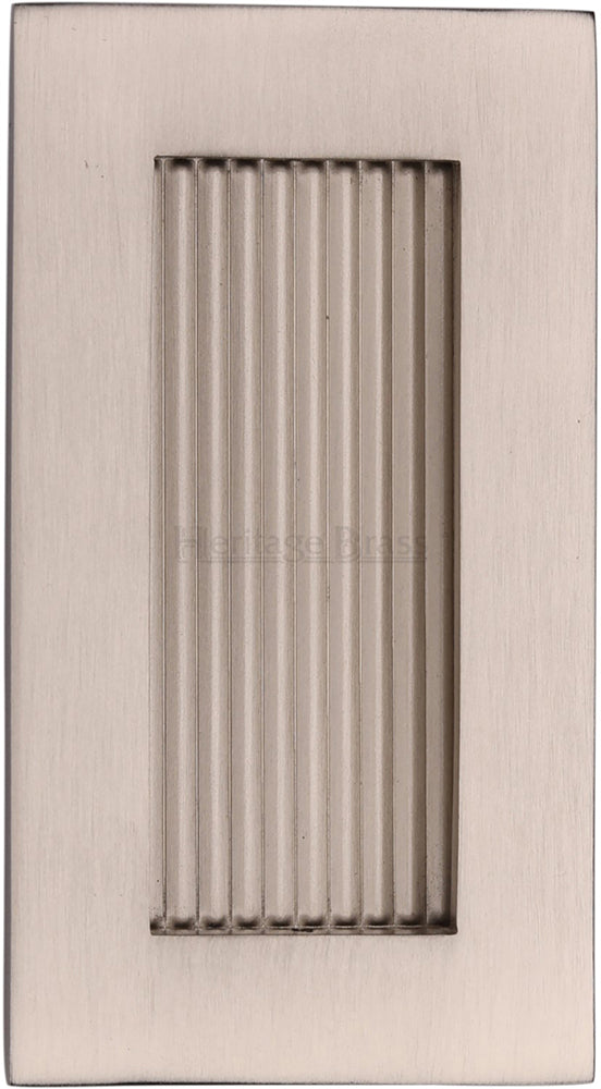 Rectangular Reeded Flush Pull Handle For Sliding Pocket Doors - Three Sizes Available - Satin Nickel